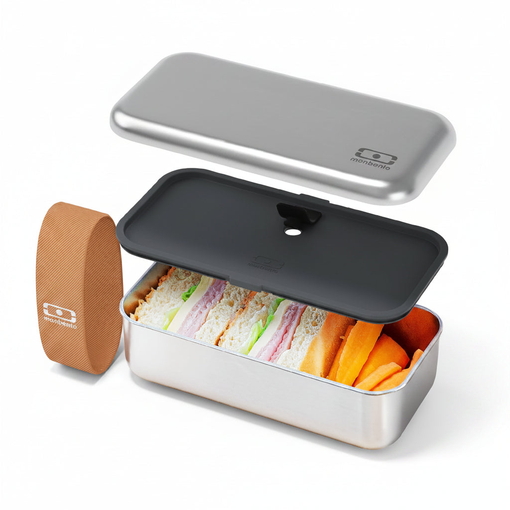 קופסת אוכל נירוסטה עם גומייה חומה מבית Monbento – תמונה 3