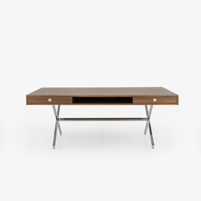 שולחן כתיבה Président מבית Ligne Roset, משטח אגוז ורגלי כרום