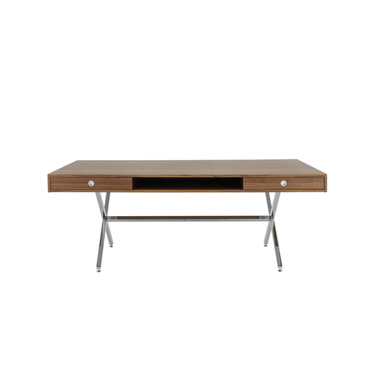 שולחן כתיבה Président מבית Ligne Roset, משטח אגוז ורגלי כרום