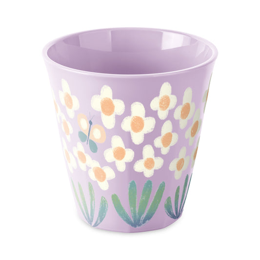 כוס Nora Bloomies Daisy בגוון לבנדר עם הדפס חינניות, על רקע לבן