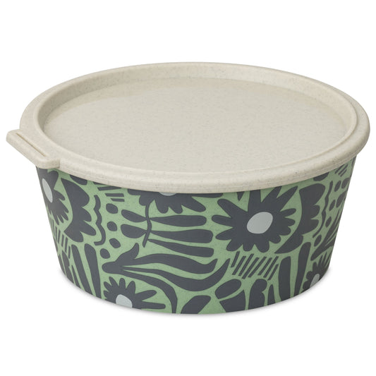 קופסת Blomster Bloom 2.2 ליטר בהדפס פרחוני ירוק עם מכסה, על רקע לבן