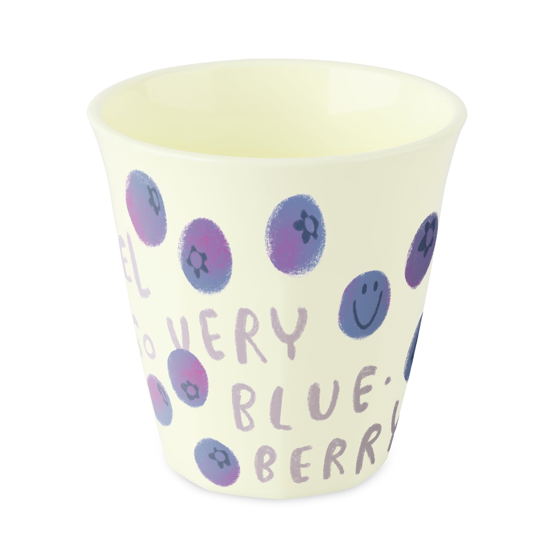 כוס Nora Juicies Blueberry בגוון קרם עם איור אוכמניות, על רקע לבן