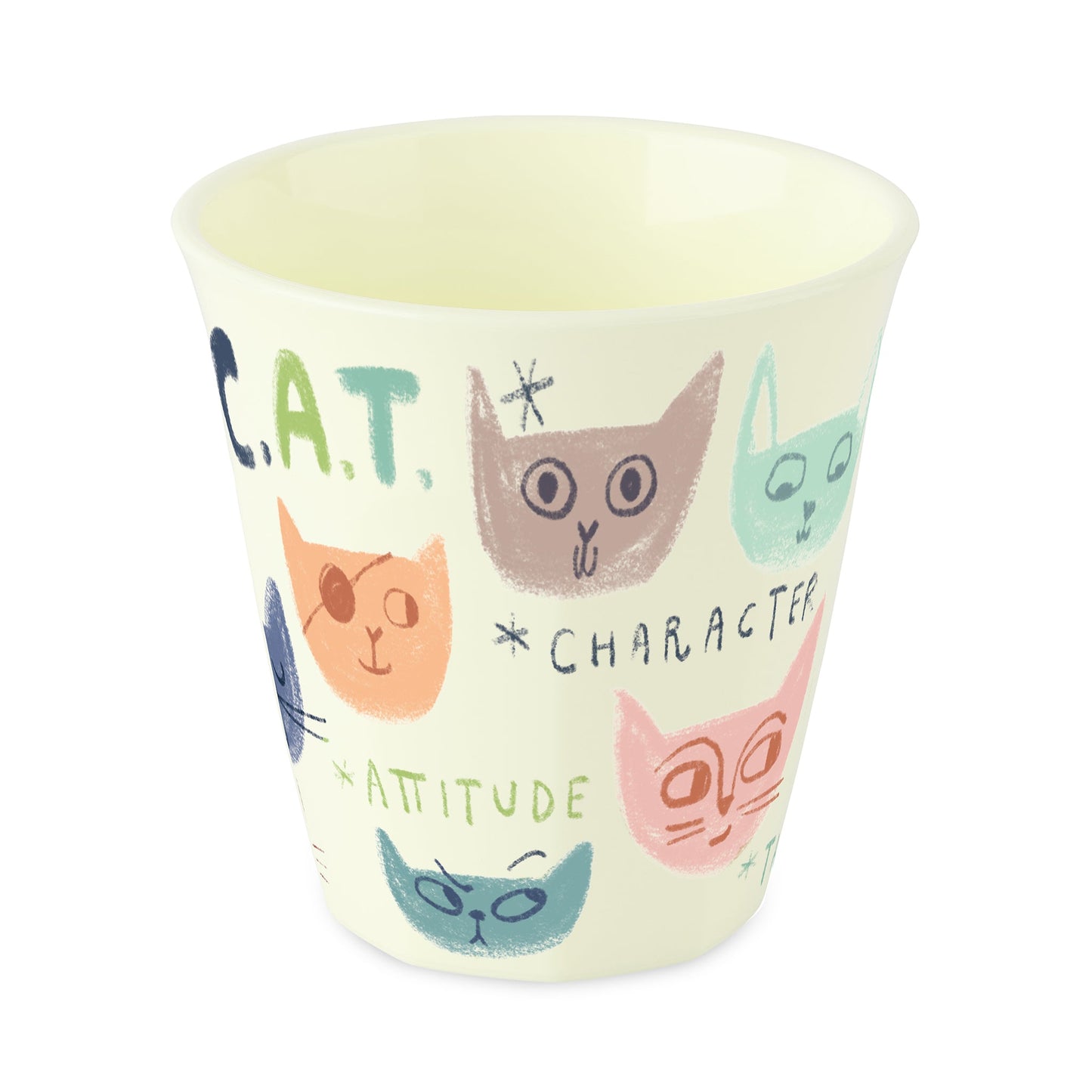 כוס Nora Purrs C.A.T. בגוון קרם עם איור חתול, על רקע לבן