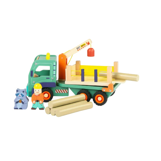 משאית יער מעץ עם מנוף מגנטי מקולקציית Avenue du Moulin של Moulin Roty