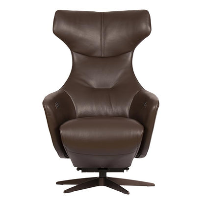 כורסת Twinz 7023 מבית Gealux, מרופדת בעור חום כהה עם משענת גבוהה ובסיס כוכב, על רקע לבן