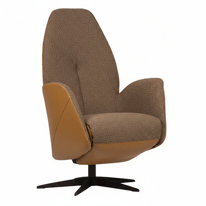 כורסת Twinz 8130 מבית Gealux, מרופדת בבד חום מחוספס עם פאנלי עור בגוון טאן ובסיס שחור, על רקע לבן