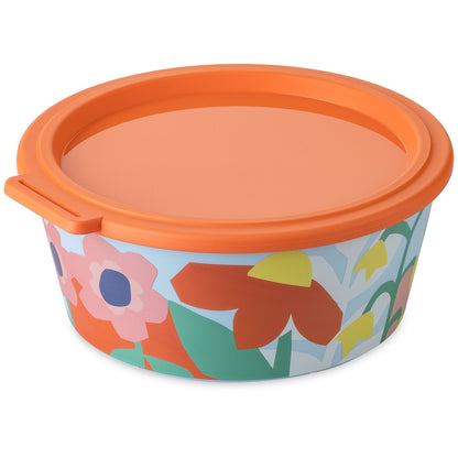 קופסת Nora Blooms 1.3 ליטר בהדפס פרחוני צבעוני עם מכסה, על רקע לבן