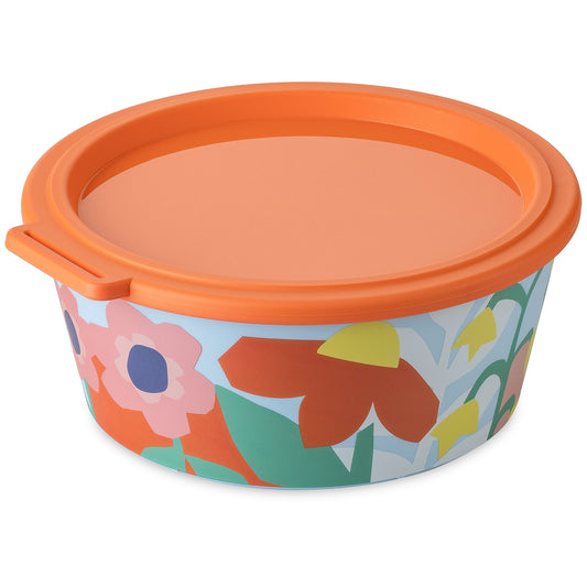 קופסת Nora Blooms 1.3 ליטר בהדפס פרחוני צבעוני עם מכסה, על רקע לבן