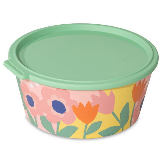 קופסת Nora Blooms 2.2 ליטר בהדפס פרחוני צבעוני עם מכסה, על רקע לבן