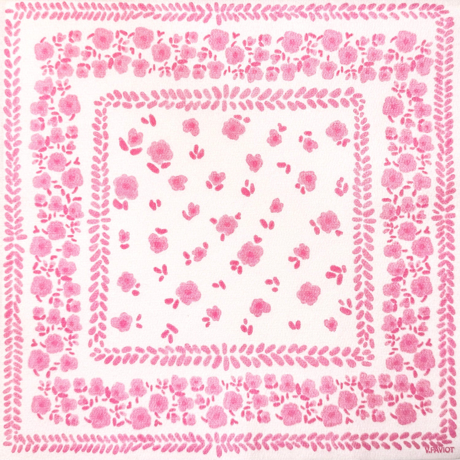 מפיות אירוח BANDANA ROSE בעיצוב בנדנה פרחוני בגווני ורוד, מבית Françoise Paviot