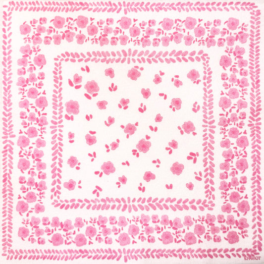 מפיות אירוח BANDANA ROSE בעיצוב בנדנה פרחוני בגווני ורוד, מבית Françoise Paviot