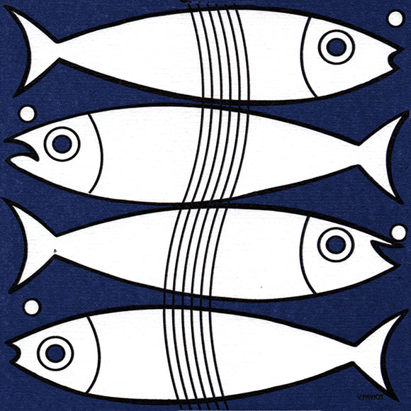 מפיות אירוח FISH עם איורי דגים בגווני כחול ולבן, מבית Françoise Paviot