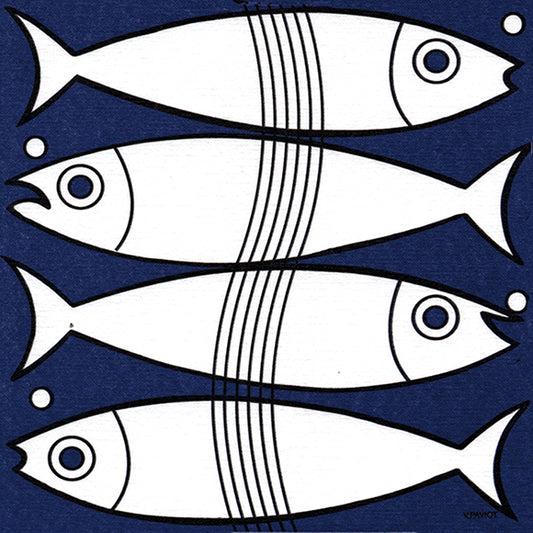 מפיות אירוח FISH עם איורי דגים בגווני כחול ולבן, מבית Françoise Paviot