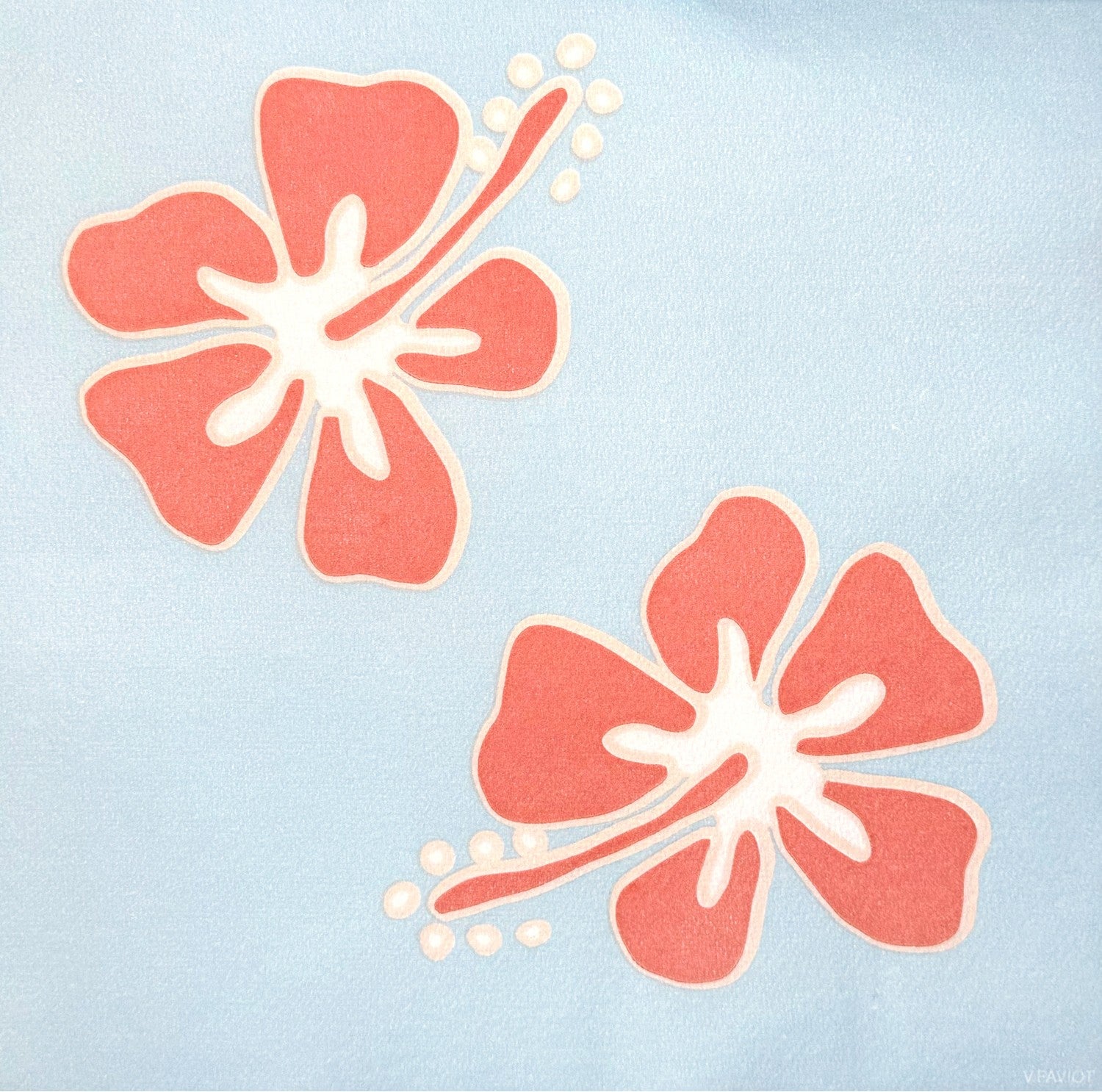 מפיות אירוח HIBISCUS עם פרחי היביסקוס בגווני תכלת, מבית Françoise Paviot
