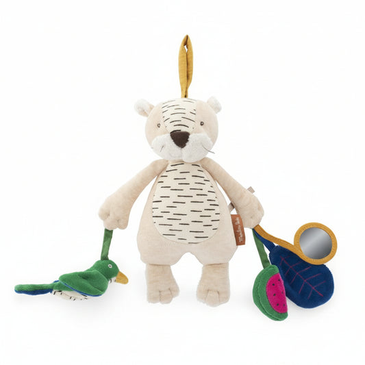 נמר Baboo לתלייה עם פעילויות מקולקציית La forêt Mawa של Moulin Roty