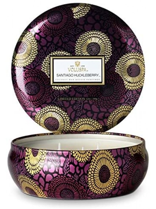 SANTIAGO HUCKLEBERRY candle in large tin  with 3 wicks